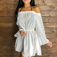 Sexy Summer Mesh See Through Blouse Tunic Solid Color Drawstring