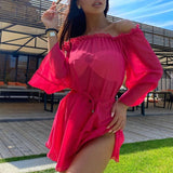 Sexy Summer Mesh See Through Blouse Tunic Solid Color Drawstring