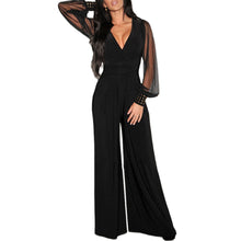 Load image into Gallery viewer, Women Sexy V neck Black Jumpsuit See through Mesh Patchwork Rompers