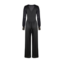 Load image into Gallery viewer, Women Sexy V neck Black Jumpsuit See through Mesh Patchwork Rompers