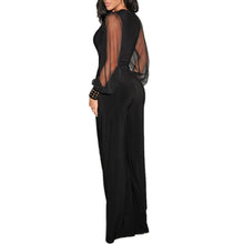 Load image into Gallery viewer, Women Sexy V neck Black Jumpsuit See through Mesh Patchwork Rompers