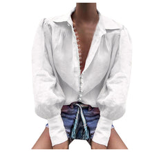 Load image into Gallery viewer, Buttons V Neck Turn down Collar Long Sleeve