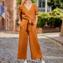 Load image into Gallery viewer, Women Short Sleeve Wide Leg Loose Jumpsuit Summer Casual V neck Pocket