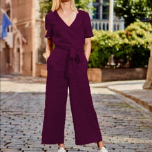 Load image into Gallery viewer, Women Short Sleeve Wide Leg Loose Jumpsuit Summer Casual V neck Pocket