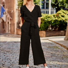 Load image into Gallery viewer, Women Short Sleeve Wide Leg Loose Jumpsuit Summer Casual V neck Pocket