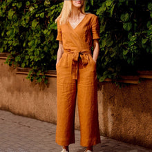 Load image into Gallery viewer, Women Short Sleeve Wide Leg Loose Jumpsuit Summer Casual V neck Pocket