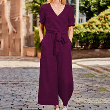 Load image into Gallery viewer, Women Short Sleeve Wide Leg Loose Jumpsuit Summer Casual V neck Pocket