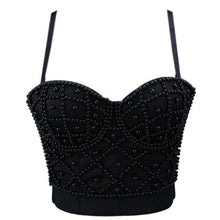 Load image into Gallery viewer, Women Sleeveless Crop Top Sexy Imitation Pearl Beaded Bustier