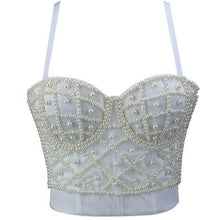 Load image into Gallery viewer, Women Sleeveless Crop Top Sexy Imitation Pearl Beaded Bustier