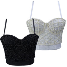 Load image into Gallery viewer, Women Sleeveless Crop Top Sexy Imitation Pearl Beaded Bustier