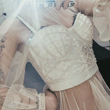 Load image into Gallery viewer, Women Sleeveless Crop Top Sexy Imitation Pearl Beaded Bustier