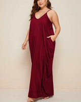 Women Sling Dress Casual Solid Spaghetti Long Dress Sleeveless