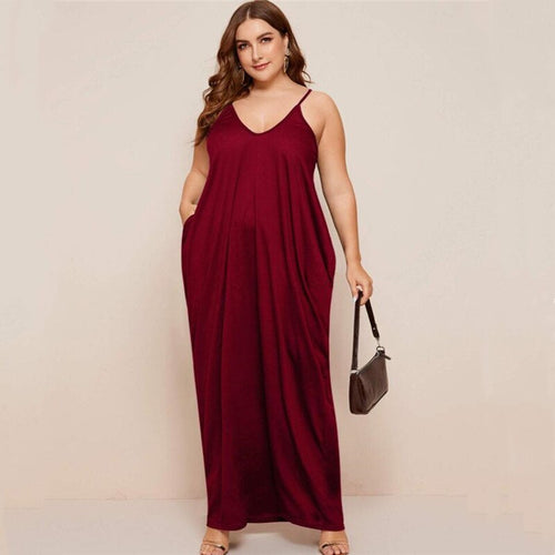 Women Sling Dress Casual Solid Spaghetti Long Dress Sleeveless