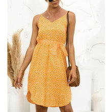 Load image into Gallery viewer, Spaghetti Strap V Neck Summer Dress Polka Dot Print Sashes Sexy