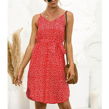 Load image into Gallery viewer, Spaghetti Strap V Neck Summer Dress Polka Dot Print Sashes Sexy