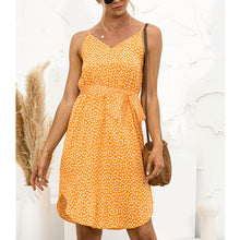 Load image into Gallery viewer, Spaghetti Strap V Neck Summer Dress Polka Dot Print Sashes Sexy