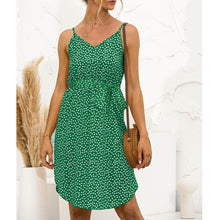 Load image into Gallery viewer, Spaghetti Strap V Neck Summer Dress Polka Dot Print Sashes Sexy