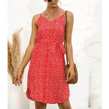 Load image into Gallery viewer, Spaghetti Strap V Neck Summer Dress Polka Dot Print Sashes Sexy