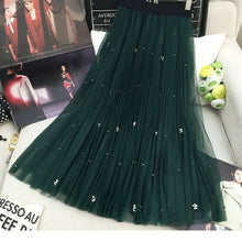 Load image into Gallery viewer, Women Spring Beading Long Tulle Skirt Ladies Soft Mesh Pleated Skirt