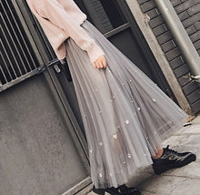 Load image into Gallery viewer, Women Spring Beading Long Tulle Skirt Ladies Soft Mesh Pleated Skirt
