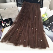 Load image into Gallery viewer, Women Spring Beading Long Tulle Skirt Ladies Soft Mesh Pleated Skirt