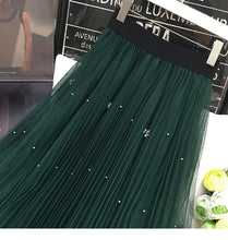 Load image into Gallery viewer, Women Spring Beading Long Tulle Skirt Ladies Soft Mesh Pleated Skirt