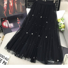 Load image into Gallery viewer, Women Spring Beading Long Tulle Skirt Ladies Soft Mesh Pleated Skirt