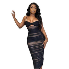 Load image into Gallery viewer, Women Strapless Hollow Out Ruched Bodycon Dress Summer Halter - Sophornlilly