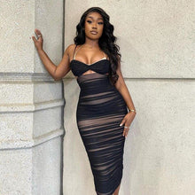 Load image into Gallery viewer, Women Strapless Hollow Out Ruched Bodycon Dress Summer Halter - Sophornlilly