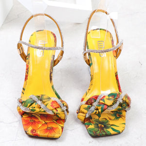 High Heels Sandals Lady Gladiator Yellow Block Low