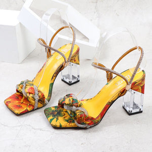 High Heels Sandals Lady Gladiator Yellow Block Low