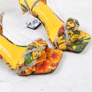 High Heels Sandals Lady Gladiator Yellow Block Low