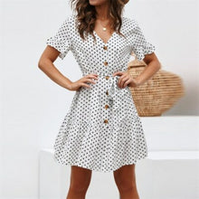 Load image into Gallery viewer, Women Summer Beach Chiffon Dress Casual Short Sleeve Polka Dot Dress - Sophornlilly