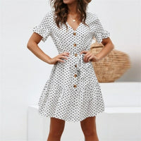 Summer Beach Chiffon Dress Casual Short Sleeve Polka Dot