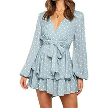 Load image into Gallery viewer, Women Summer Blue Dreamy Jumpsuit Long Semi sheer Sleeves Cute Ruffle - Sophornlilly