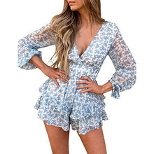 Load image into Gallery viewer, Women Summer Blue Dreamy Jumpsuit Long Semi sheer Sleeves Cute Ruffle - Sophornlilly