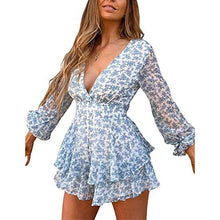 Load image into Gallery viewer, Women Summer Blue Dreamy Jumpsuit Long Semi sheer Sleeves Cute Ruffle - Sophornlilly