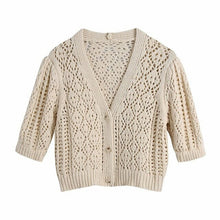 Load image into Gallery viewer, Women Summer Casual Solid Sweater Coats Short Sleeve V Neck Hollow Out - Sophornlilly