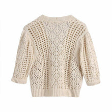 Load image into Gallery viewer, Women Summer Casual Solid Sweater Coats Short Sleeve V Neck Hollow Out - Sophornlilly