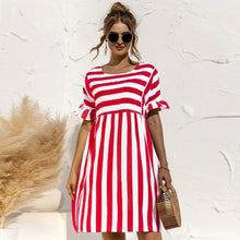 Load image into Gallery viewer, Summer Dress Cute Loose Striped Print Ruffles Sleeves