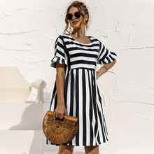 Load image into Gallery viewer, Summer Dress Cute Loose Striped Print Ruffles Sleeves