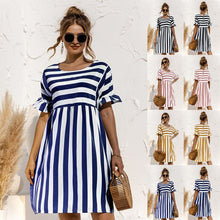 Load image into Gallery viewer, Summer Dress Cute Loose Striped Print Ruffles Sleeves