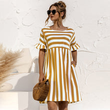 Load image into Gallery viewer, Summer Dress Cute Loose Striped Print Ruffles Sleeves