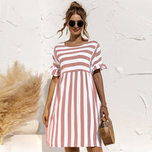 Load image into Gallery viewer, Summer Dress Cute Loose Striped Print Ruffles Sleeves