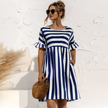 Load image into Gallery viewer, Summer Dress Cute Loose Striped Print Ruffles Sleeves
