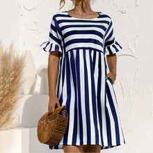 Load image into Gallery viewer, Summer Dress Cute Loose Striped Print Ruffles Sleeves