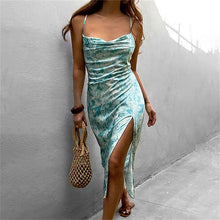 Load image into Gallery viewer, Women Summer Floral Sexy Spaghetti Strap Dress Backless Pile collar - Sophornlilly