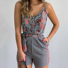 Load image into Gallery viewer, Women Summer Print Jumpsuit With Belt Sleeveless Beach Rompers Bodycon - Sophornlilly