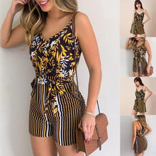 Load image into Gallery viewer, Women Summer Print Jumpsuit With Belt Sleeveless Beach Rompers Bodycon - Sophornlilly