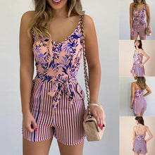 Load image into Gallery viewer, Women Summer Print Jumpsuit With Belt Sleeveless Beach Rompers Bodycon - Sophornlilly